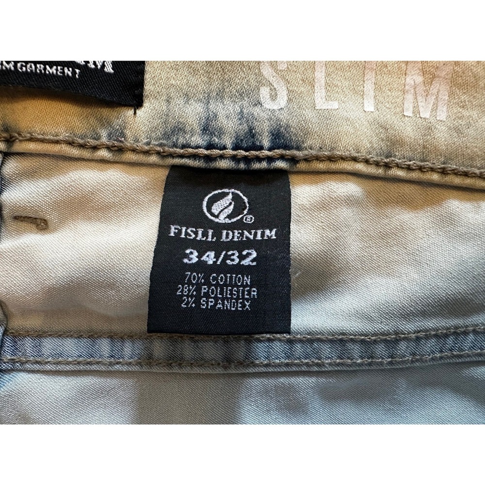 Fisll Denim‎ Chicago Bulls Slim Moto Distressed Jeans Light Wash Mens 34x32 - Picture 4 of 4